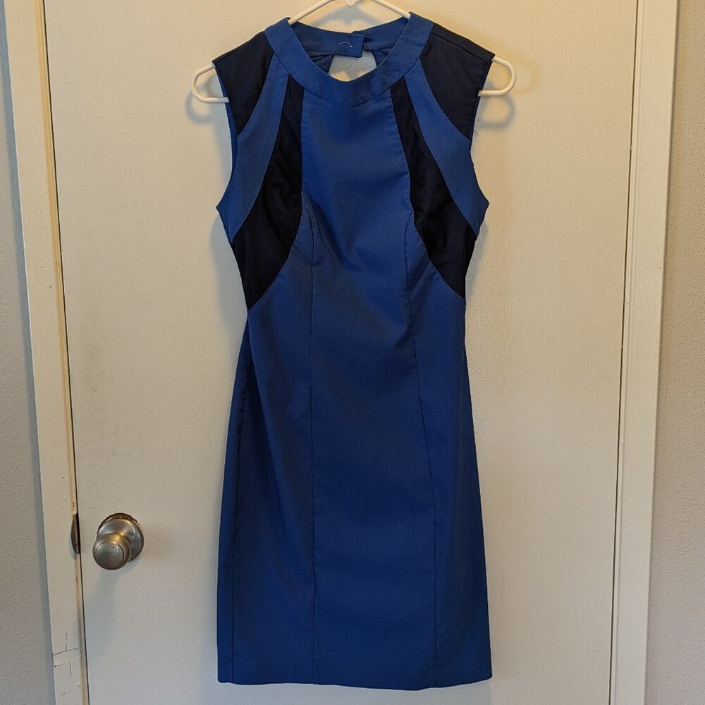 ASOS Dark Blue Sleeveless Career Style Bodycon Dress Mesh Contrast Open Back